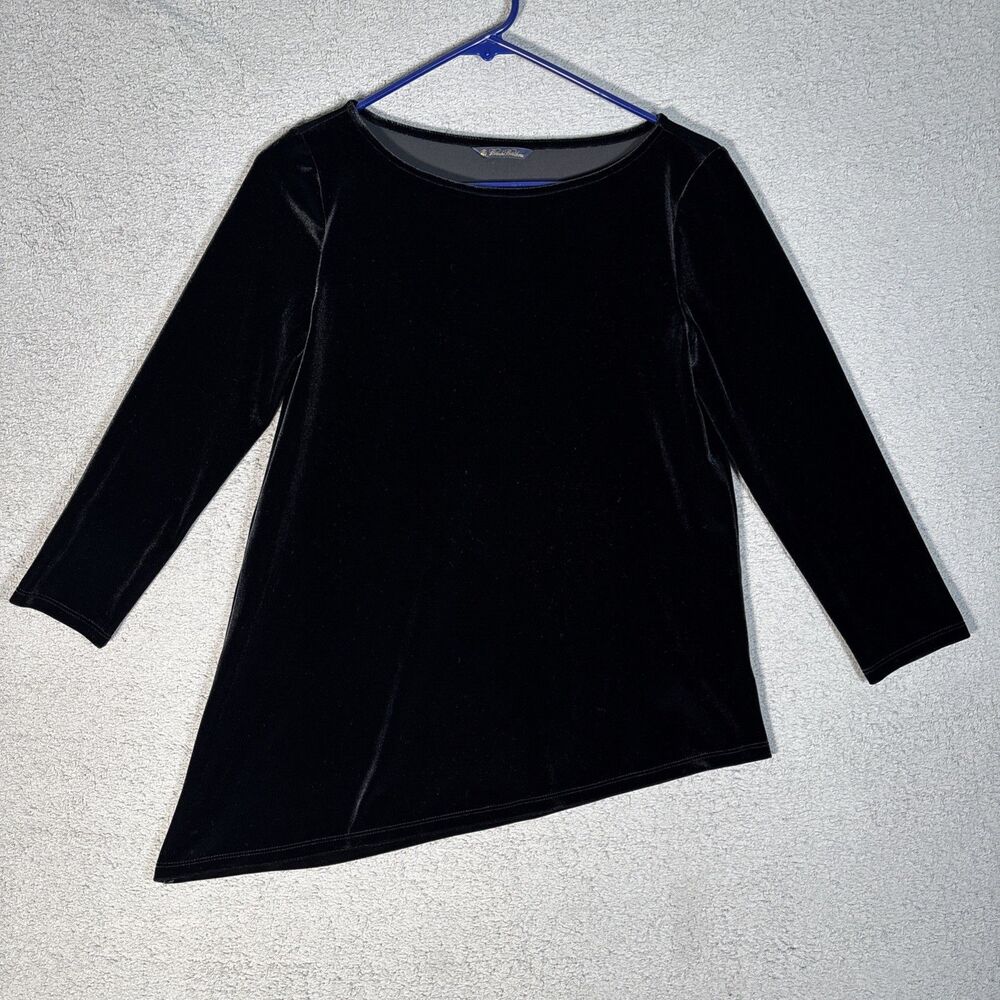 Brooks Brother Womens XS Velvet Velour Top Asymmetric Hem Preppy Capsule Minimal